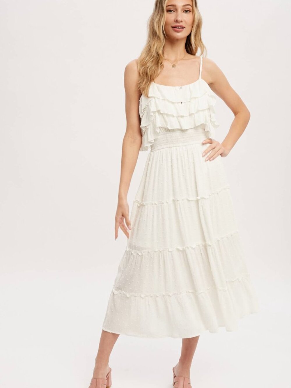 D28-Clip Dot Tiered Dress